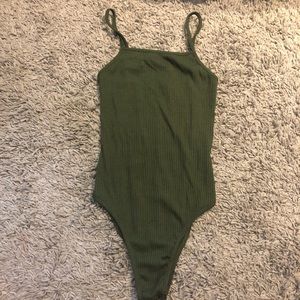 green ribbed bodysuit